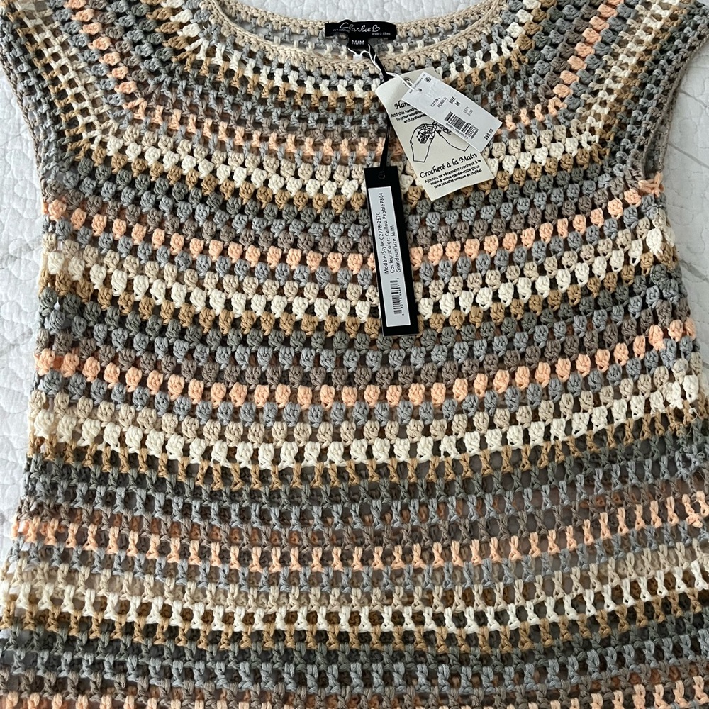 CHARLIE B NWT Medium FINAL OFFER $40 Neutral tones Crochet Top Med. Original $99